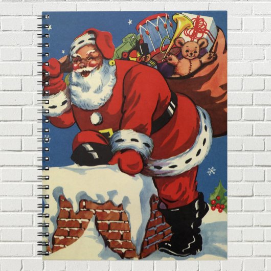 ヴィンテージクリスマス、サンタクロースの煙突からの登場 ノートブック