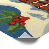 ヴィンテージクリスマス、サンタクロースの煙突から降りてくる様子のおもちゃ付き ポスター (角)