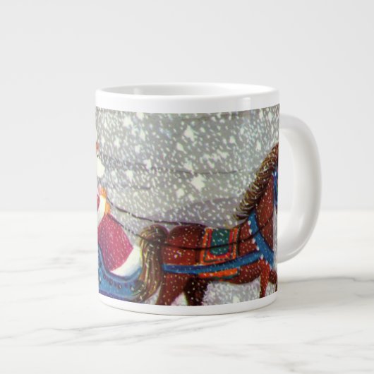 ヴィンテージクリスマス、サンタクロースの馬のオープンスレイ ジャンボコーヒーマグカップ (正面右)