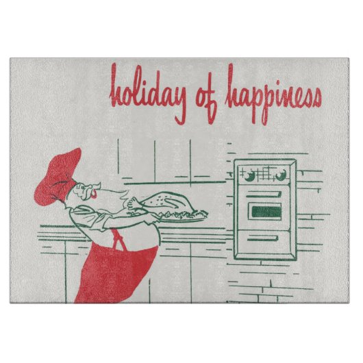 ヴィンテージクリスマス、サンタクロースシェフとターキー カッティングボード (正面)