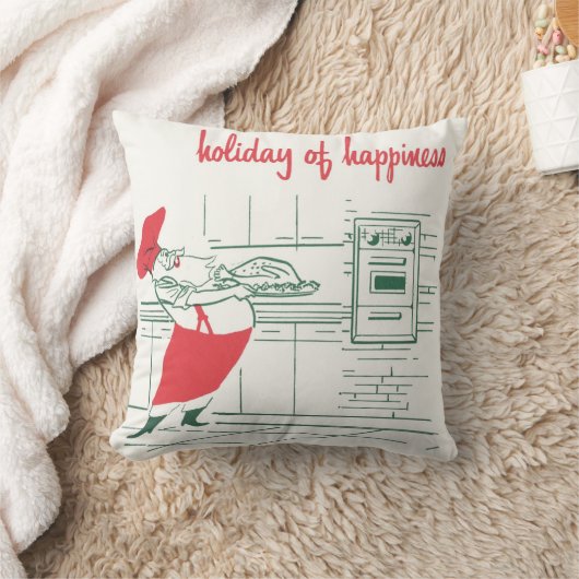 ヴィンテージクリスマス、サンタクロースシェフとターキー クッション (ブランケット)