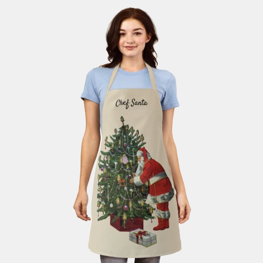 ヴィンテージクリスマス、サンタクロースプレゼント エプロン (着用した状態)