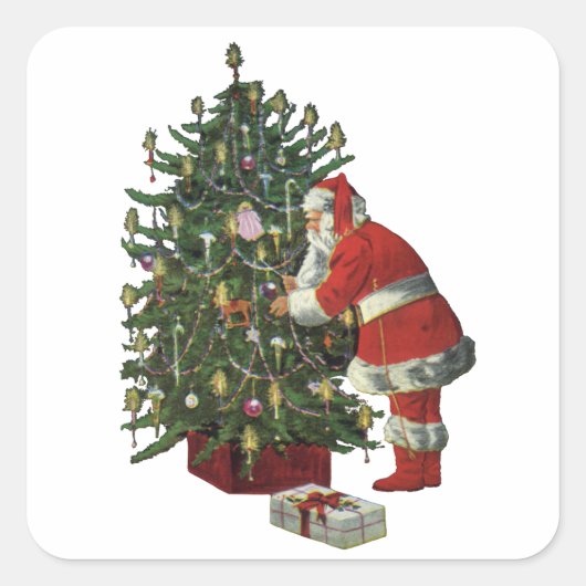 ヴィンテージクリスマス、サンタクロースプレゼント スクエアシール (正面)