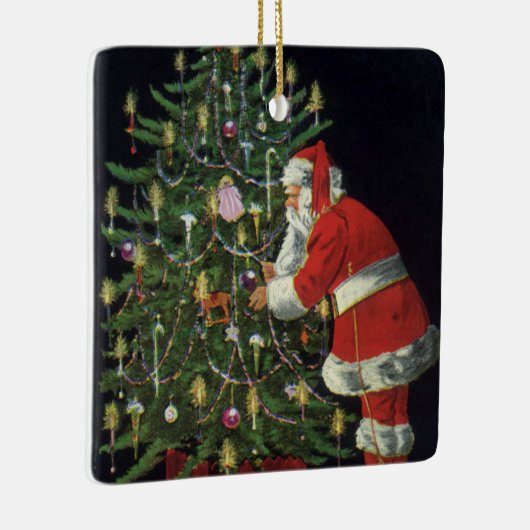 ヴィンテージクリスマス、サンタクロースプレゼント セラミックオーナメント (右)