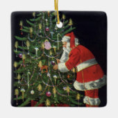 ヴィンテージクリスマス、サンタクロースプレゼント セラミックオーナメント (正面)