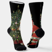 ヴィンテージクリスマス、サンタクロースプレゼント ソックス (傾斜あり)