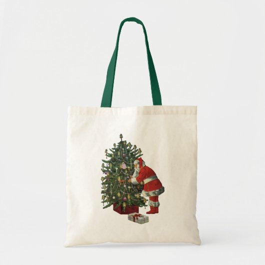 ヴィンテージクリスマス、サンタクロースプレゼント トートバッグ (正面)