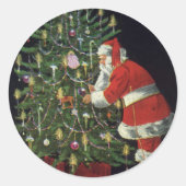 ヴィンテージクリスマス、サンタクロースプレゼント ラウンドシール (正面)