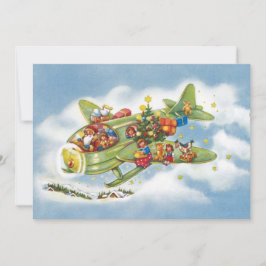 ヴィンテージクリスマス サンタクロース飛行機 招待状