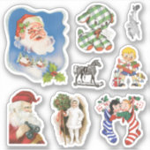ヴィンテージクリスマス、サンタクロース、子供たちとおもちゃ シール (正面)