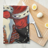 ヴィンテージクリスマス、サンタクロースDown Chimney w Toys キッチンタオル (四つ折り)
