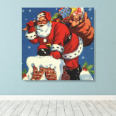 ヴィンテージクリスマス、サンタクロースDown Chimney w Toys キャンバスプリント (インサイチュ (ウッドフロア))