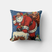 ヴィンテージクリスマス、サンタクロースDown Chimney w Toys クッション (正面)