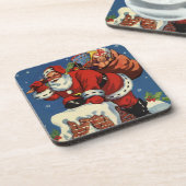 ヴィンテージクリスマス、サンタクロースDown Chimney w Toys コースター (左側)