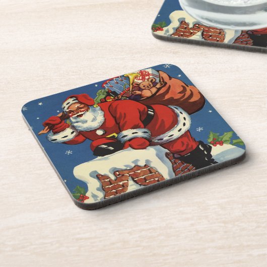 ヴィンテージクリスマス、サンタクロースDown Chimney w Toys コースター (左側)