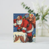 ヴィンテージクリスマス、サンタクロースDown Chimney w Toys シーズンポストカード (スタンド正面)