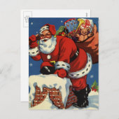 ヴィンテージクリスマス、サンタクロースDown Chimney w Toys シーズンポストカード (正面/裏面)