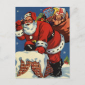 ヴィンテージクリスマス、サンタクロースDown Chimney w Toys シーズンポストカード (正面)
