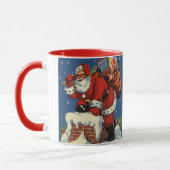 ヴィンテージクリスマス、サンタクロースDown Chimney w Toys マグカップ (左)