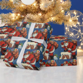 ヴィンテージクリスマス、サンタクロースDown Chimney w Toys ラッピングペーパー