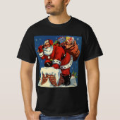 ヴィンテージクリスマス、サンタクロースDown Chimney w Toys Tシャツ (正面)