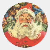 ヴィンテージクリスマス、サンタ・クラウスのおもちゃつき ラウンドシール (正面)