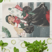 ヴィンテージクリスマス、ショッピングプレゼント警官 キッチンタオル (折り畳み)