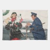 ヴィンテージクリスマス、ショッピングプレゼント警官 キッチンタオル (横)