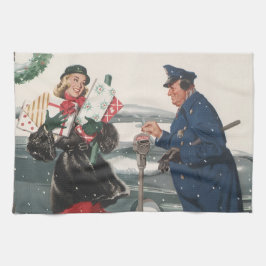 ヴィンテージクリスマス、ショッピングプレゼント警官 キッチンタオル