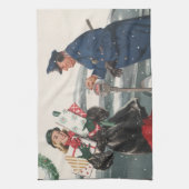 ヴィンテージクリスマス、ショッピングプレゼント警官 キッチンタオル (縦)