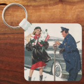 ヴィンテージクリスマス、ショッピングプレゼント警官 キーホルダー (正面)
