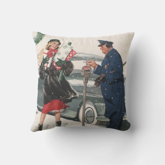 ヴィンテージクリスマス、ショッピングプレゼント警官 クッション (裏面)