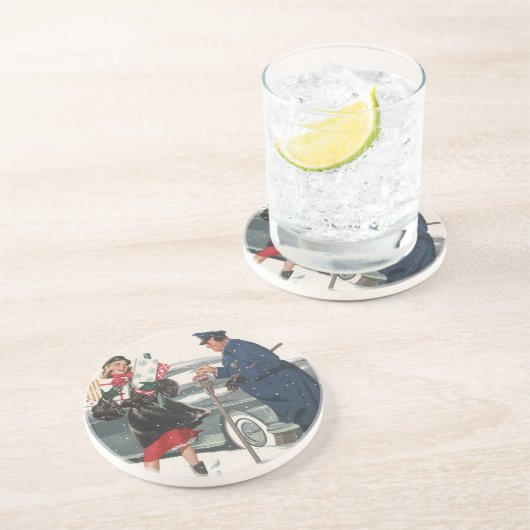 ヴィンテージクリスマス、ショッピングプレゼント警官 コースター (側面)