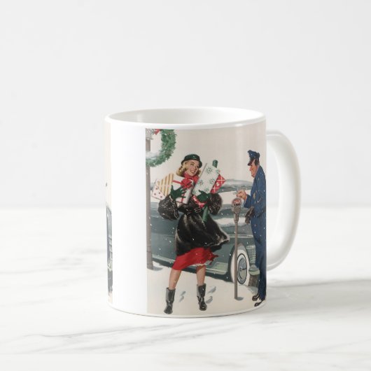 ヴィンテージクリスマス、ショッピングプレゼント警官 コーヒーマグカップ (正面右)