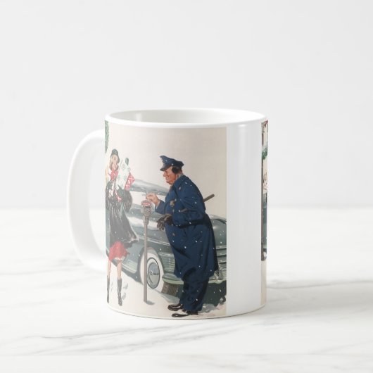 ヴィンテージクリスマス、ショッピングプレゼント警官 コーヒーマグカップ (正面左)