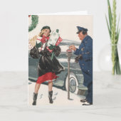 ヴィンテージクリスマス、ショッピングプレゼント警官 シーズンカード (正面)