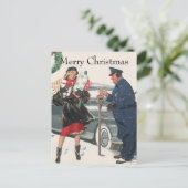 ヴィンテージクリスマス、ショッピングプレゼント警官 シーズンポストカード (スタンド正面)