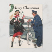 ヴィンテージクリスマス、ショッピングプレゼント警官 シーズンポストカード (正面)