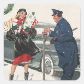 ヴィンテージクリスマス、ショッピングプレゼント警官 スクエアシール (正面)