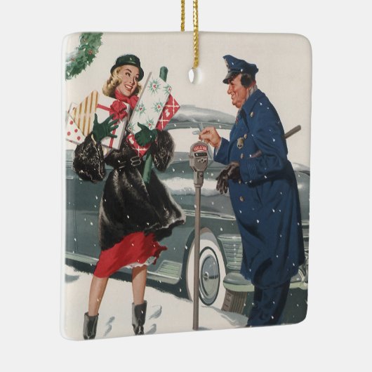ヴィンテージクリスマス、ショッピングプレゼント警官 セラミックオーナメント (右)