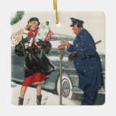 ヴィンテージクリスマス、ショッピングプレゼント警官 セラミックオーナメント (正面)