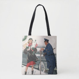 ヴィンテージクリスマス、ショッピングプレゼント警官 トートバッグ