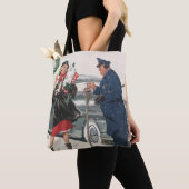 ヴィンテージクリスマス、ショッピングプレゼント警官 トートバッグ (クローズアップ)