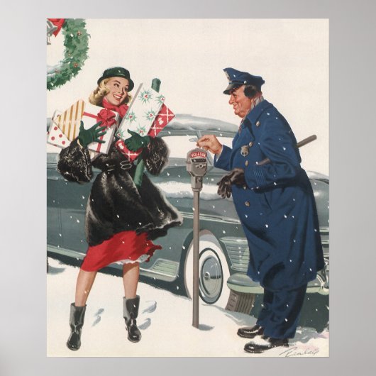 ヴィンテージクリスマス、ショッピングプレゼント警官 ポスター (正面)