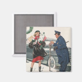 ヴィンテージクリスマス、ショッピングプレゼント警官 マグネット (正面/裏面)