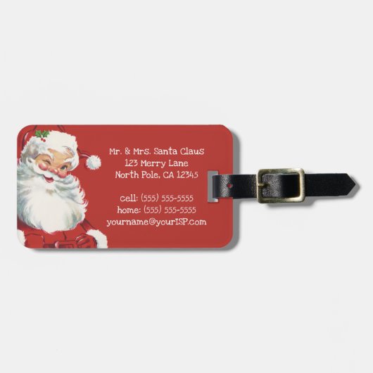 ヴィンテージクリスマス、ジョリーサンタクロース ウインキング ラゲッジタグ (正面横)