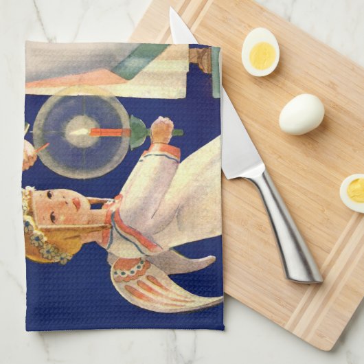 ヴィンテージクリスマス、スカンジナビアのサンタ・ルシア・エンジェル キッチンタオル (四つ折り)