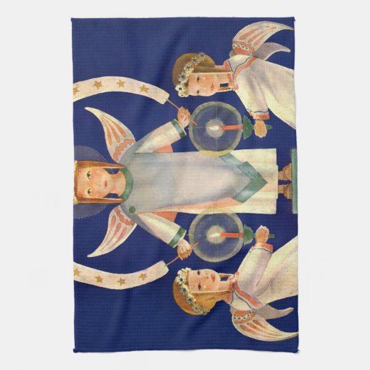 ヴィンテージクリスマス、スカンジナビアのサンタ・ルシア・エンジェル キッチンタオル (縦)