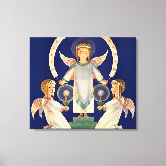 ヴィンテージクリスマス、スカンジナビアのサンタ・ルシア・エンジェル キャンバスプリント (正面)