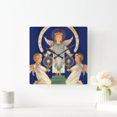 ヴィンテージクリスマス、スカンジナビアのサンタ・ルシア・エンジェル スクエア壁時計 (ホーム)